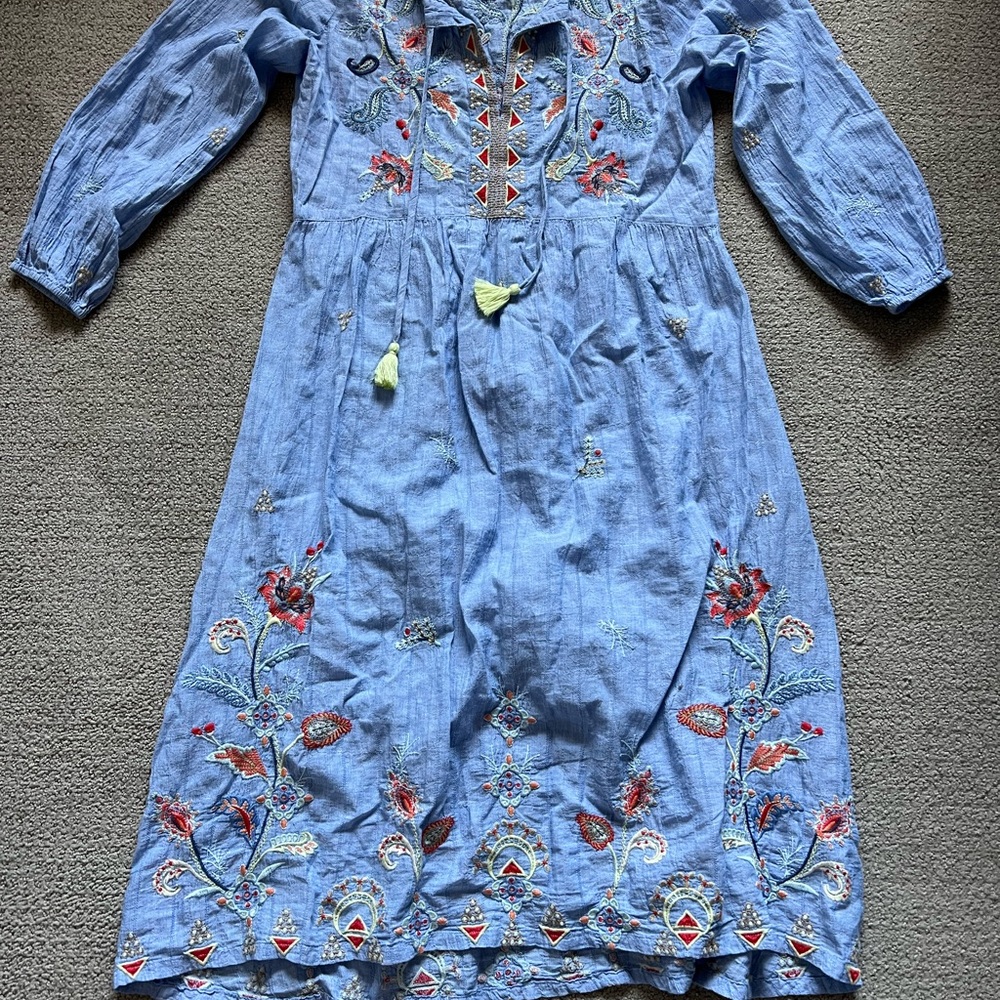 Johnny Was embroidered floral phoenix peasant midi dress